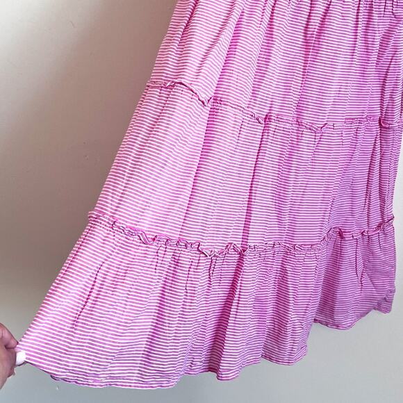 J Crew Smocked Tiered Ruffle Dress Size M Pink Nautical Preppy New England India - Picture 6 of 11